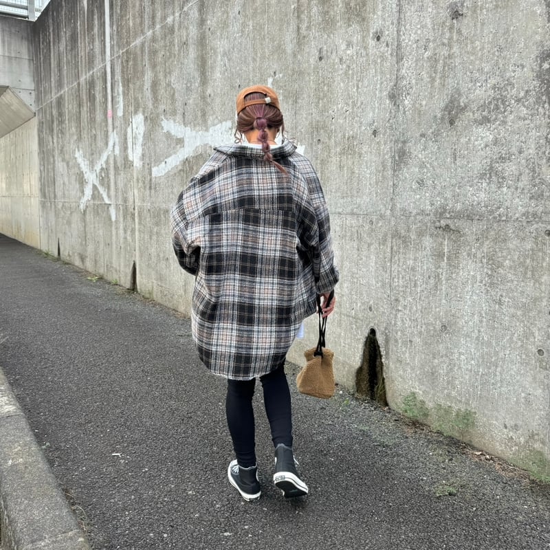 ルーズ起毛チェック柄シャツ(ブラック) | COPINE