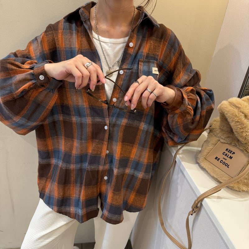 オーバーサイズチェック柄シャツ(ブラウン) | COPINE オーバーサイズチェック柄シャツ(ブラウン) | COPINE