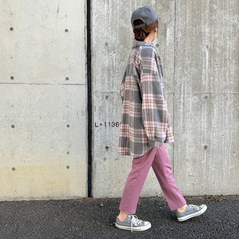 ルーズ起毛チェック柄シャツ(ピンク) | COPINE