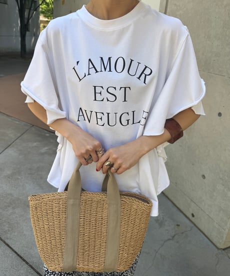 袖フリルロゴプリントTシャツ(ホワイト)