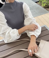 ボリューム袖ニットドッキングシャツ(グレー）