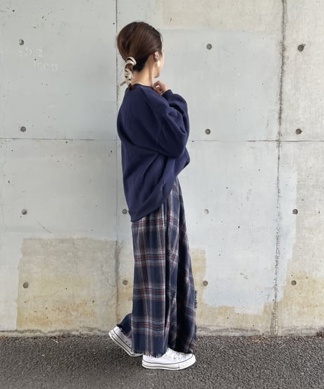 巻きスカート風チェック柄ロングスカート