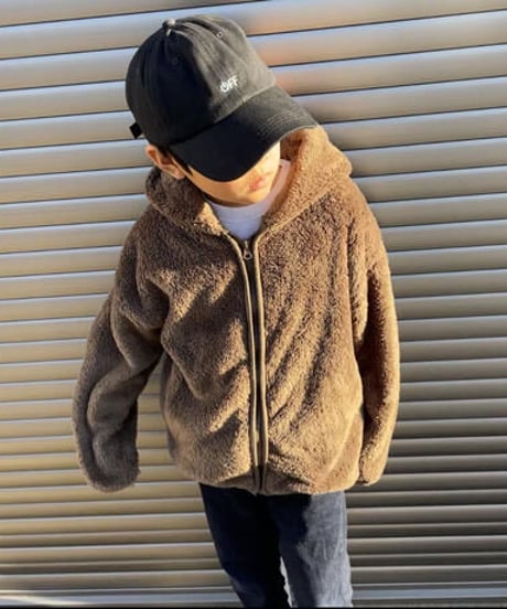 【kids】ボアフリースくま耳ジップアップパーカー(110~150)