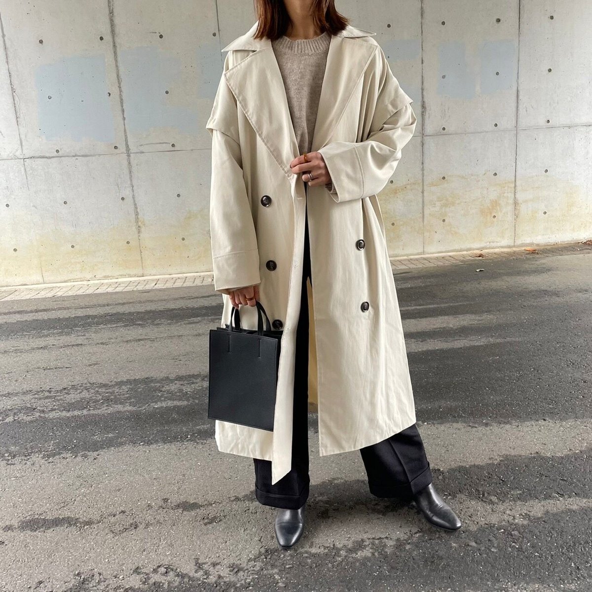 ギャバ袖2WAYロングコート(アイボリー) | COPINE ギャバ袖2WAYロングコート(アイボリー) | COPINE