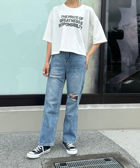 ハイウエストダメージデニムパンツ