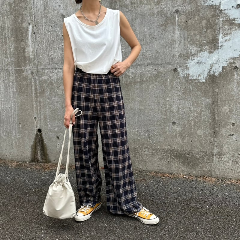 チェック柄プリーツパンツ(ネイビー) | COPINE チェック柄プリーツパンツ(ネイビー) | COPINE