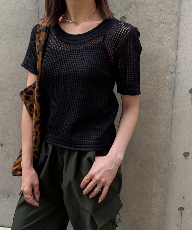 Marithe Francois Girbaud黒 メッシュ　サマーニット 半袖メッシュサマーニット(ブラック） | COPINE