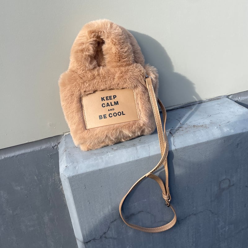 あったか素材 エコファー フワモコ  ミニトートバッグ キャメル あったか素材 エコファー フワモコ ミニトートバッグ キャメル