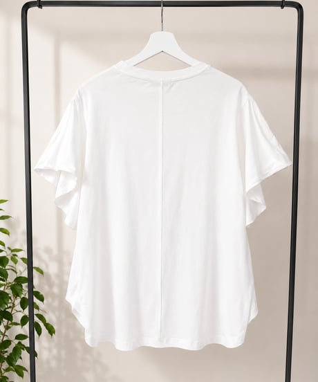 袖フリルロゴプリントTシャツ(ホワイト)