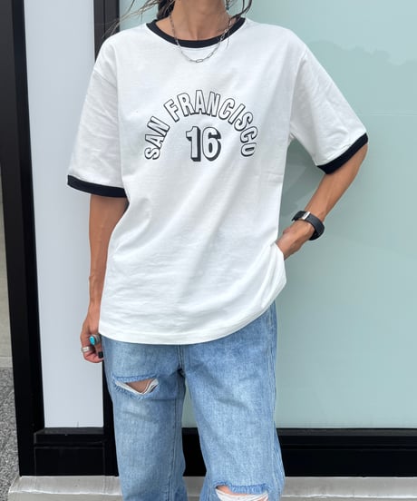 配色プリントTシャツ(ホワイト)