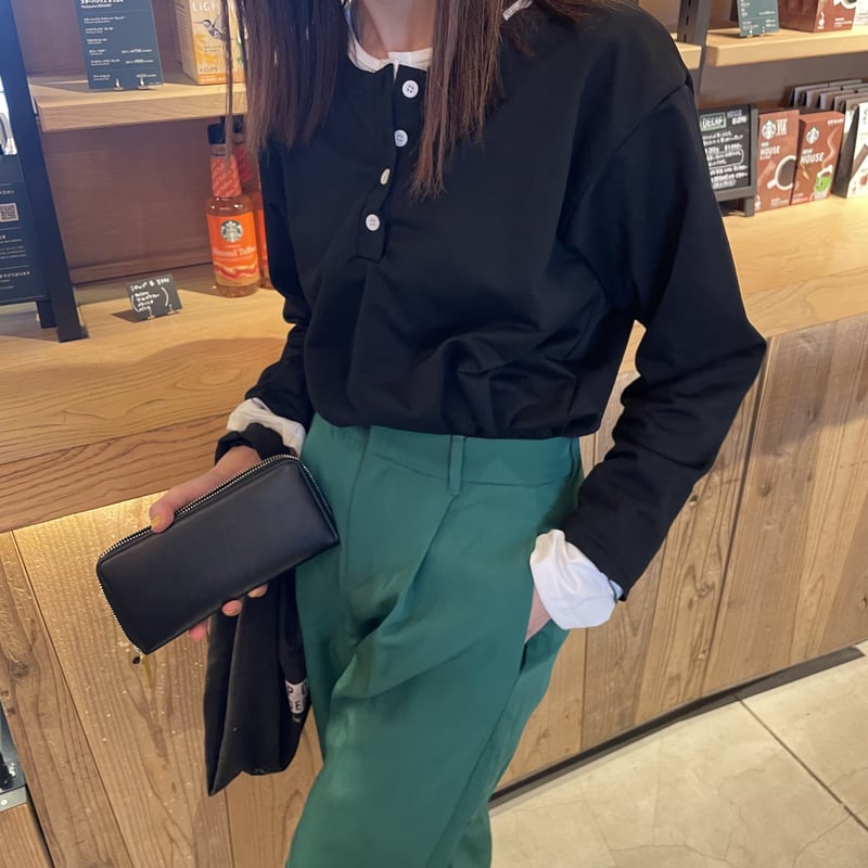 レイヤード風ヘンリーネックカットソー(ブラック) | COPINE