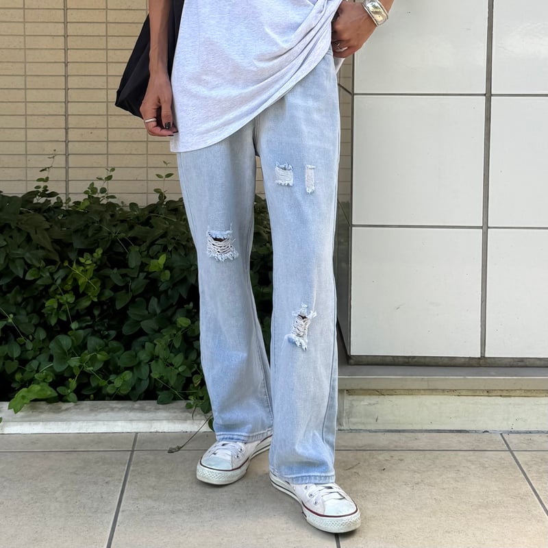 ダメージ加工ワイドデニムパンツ | COPINE