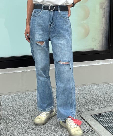 ハイウエストダメージデニムパンツ