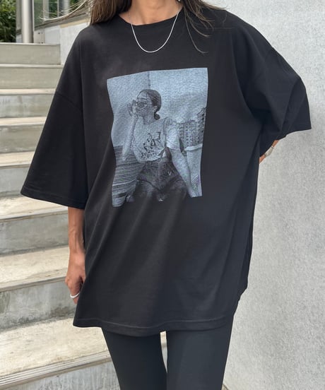 レディーフォトプリントビッグTシャツ(ブラック)