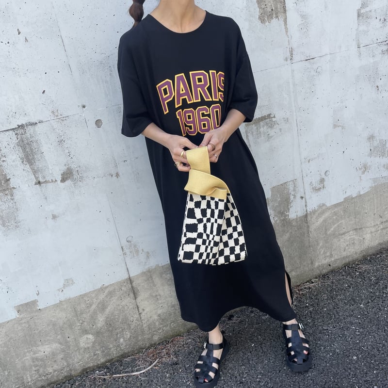 PARISサイドスリットTシャツワンピース(ブラック) | COPINE