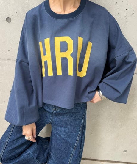 ボリューム袖ワイドシルエットロゴロンT(ネイビー)