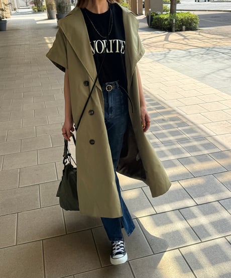 ギャバ袖2WAYロングコート(カーキ)
