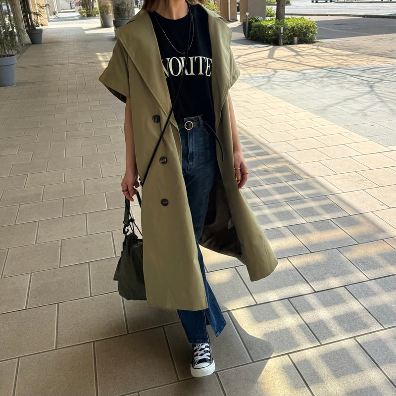 ギャバ袖2WAYロングコート(カーキ) | COPINE