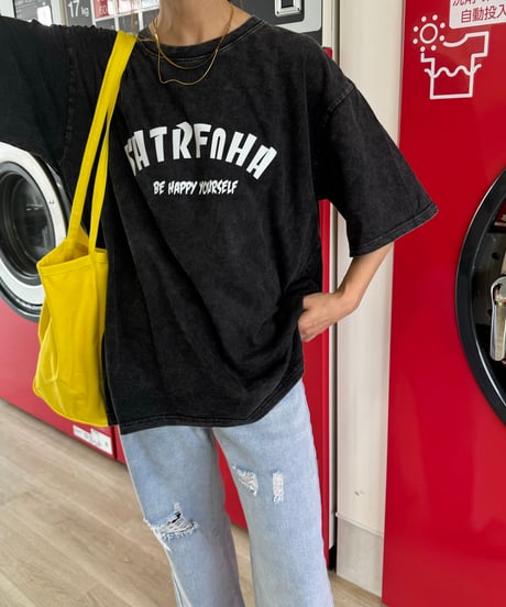 ウォッシュ加工ロゴTシャツ(ブラック)