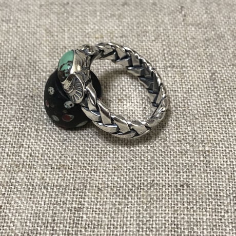 手編み　ターコイズ　リング(黒燻し) 925シルバー