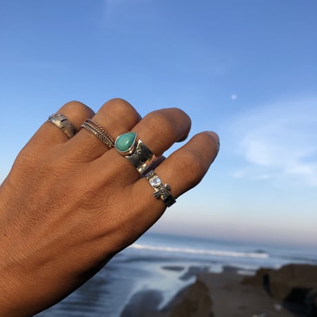 ターコイズ ペアシェイプ 刻印 リング 925シルバー