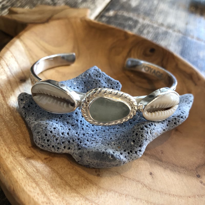 シーグラス＆シェル 唐草模様 バングル 925シルバー | Voyage Jewelry