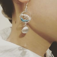 シェル＆ウェーブ　ピアス ターコイズ＆パール 925シルバー