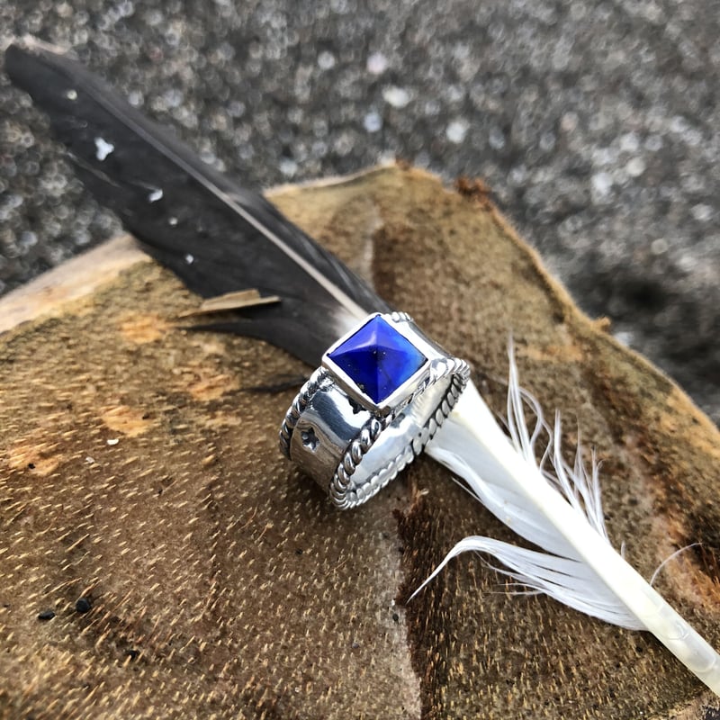 ラピスラズリ スクエア 平打ち 星刻印入り リング 925シルバー