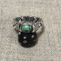 手編み　ターコイズ　リング(黒燻し) 925シルバー