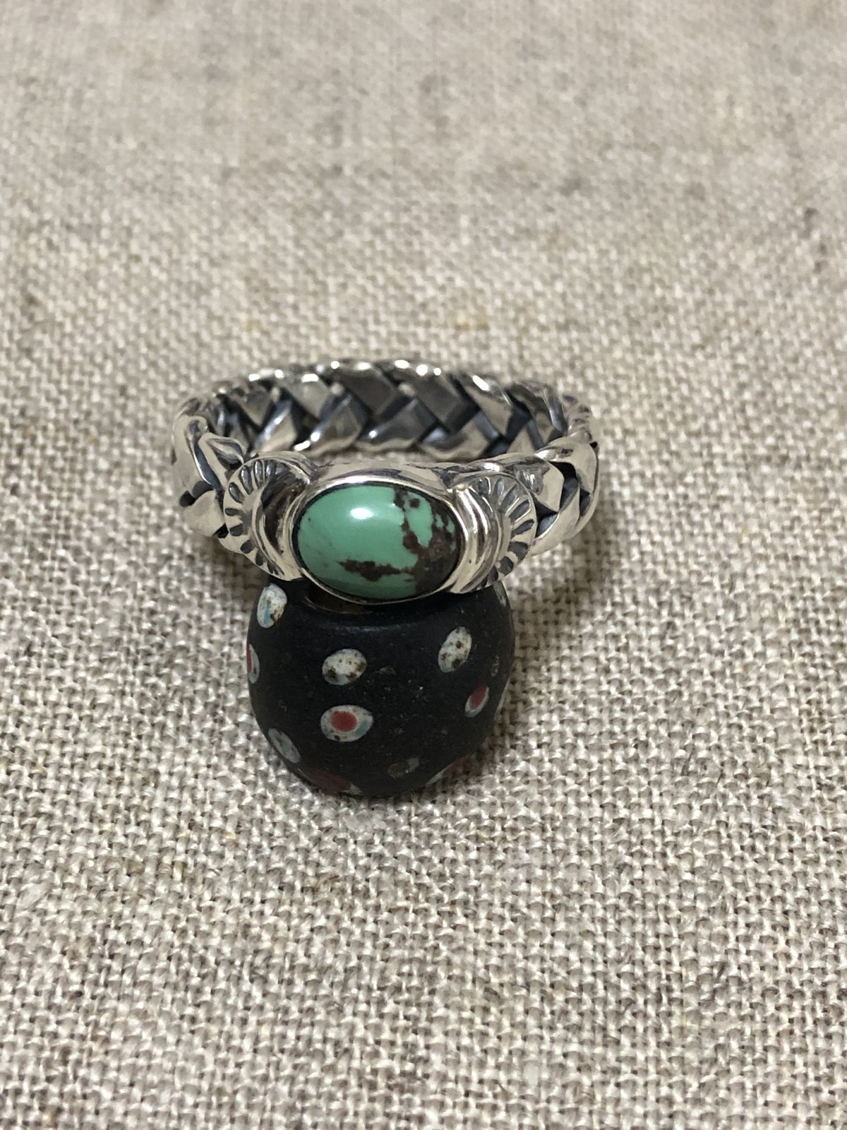 手編み ターコイズ リング(黒燻し) 925シルバー | Voyage 手編み ターコイズ リング(黒燻し) 925シルバー | Voyage