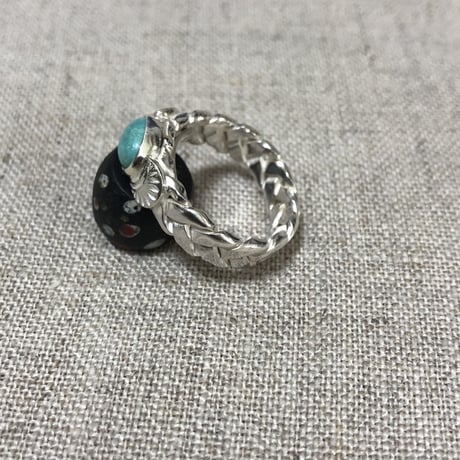 手編み　ターコイズ　リング(白仕上げ) 925シルバー