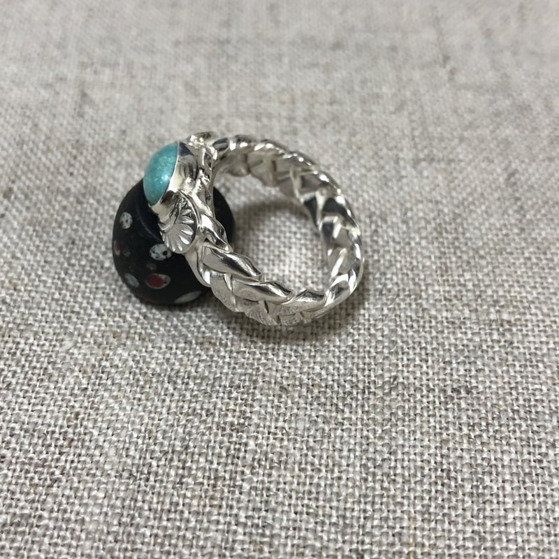 手編み ターコイズ リング(白仕上げ) 925シルバー | Voyage 手編み ターコイズ リング(白仕上げ) 925シルバー | Voyage