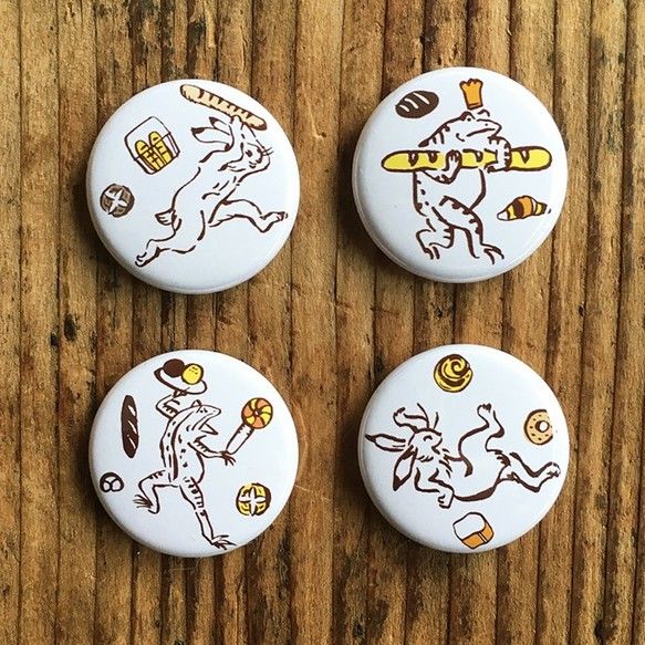 鳥獣パン戯画 缶バッジ4種セット | ひそかな雑貨屋 うみねこ社