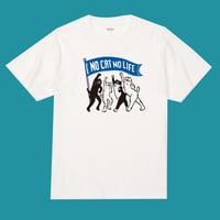 男女兼用　NO CAT NO LIFE Tシャツ  白地に青黒プリント