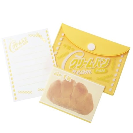 地元パン 文具シリーズ　PVCケース付きミニレターセット　ボン千賀のクリームパン