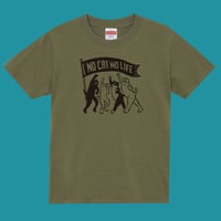 男女兼用　NO CAT NO LIFE Tシャツ オリーブに黒プリント