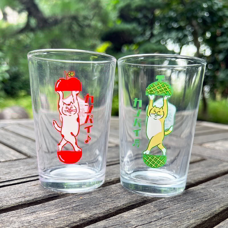 フルーツ猫 ニャンコのカンパイ♫ペアミニグラス | ひそかな雑貨屋