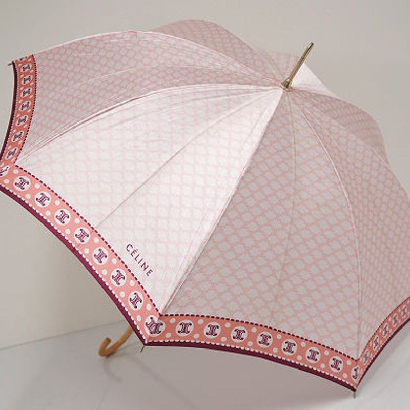 【希少】美品　CELINE　セリーヌ　総柄　ピンク　傘　68cm　かわいい