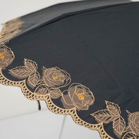 Borsalino ボルサリーノ 晴雨兼用折日傘 USED品 サマーシールド UV フラワースカラップ刺繍 遮熱 遮光 折りたたみ傘 50cm 中古 ブランド FA6053