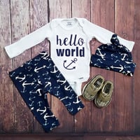 ▷◁helloworld Anchor長袖 ロンパース セットアップ 帽子付き3点セット▷◁