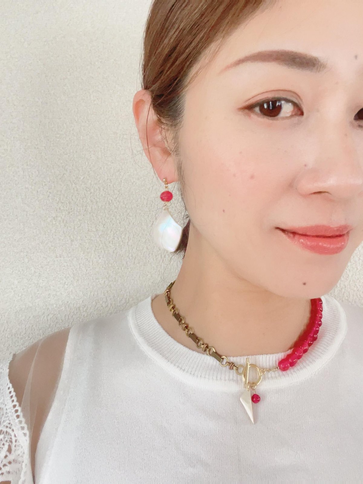 ヴィンテージガラスビーズ ピアス・イヤリング (ピンクB) | Luminous.Lien