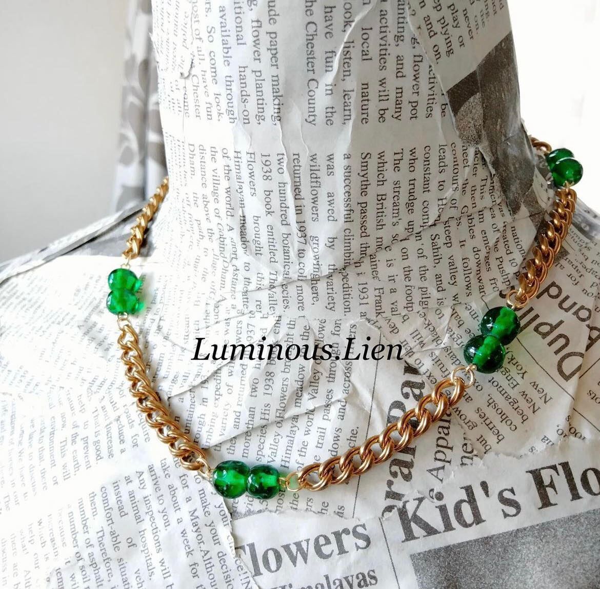 ヴィンテージガラスビーズ ネックレス (グリーン) | Luminous.Lien 