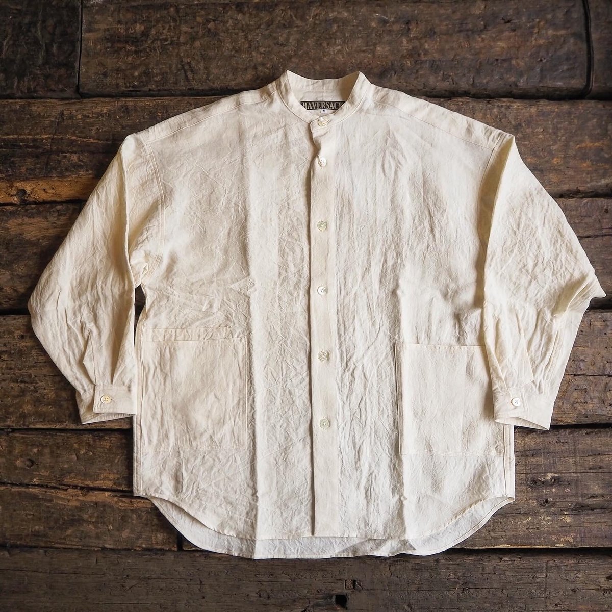 HAVERSACK / 60 Linen Band Collar Shirt | CALIFO