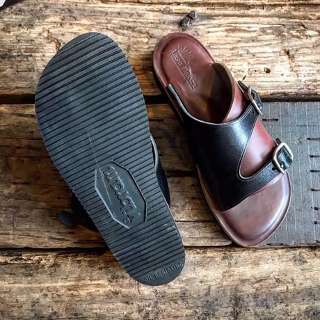 LIGHT MARKER /DOUBLE MONK STRAP SANDAL (BLACK×ﾃｨﾝﾊﾞｰ)