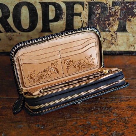 DEER HORN SMITH'S / SPECIAL DOUBLE ZIP WALLET "TAN x BLACK"