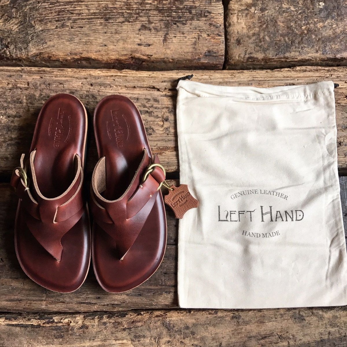 希少☆美品☆廃盤☆LEFT HAND タブルモンク レザーサンダル 本革 LEFTHAND / トングプレーンリング付きレザーサンダル (ｸﾛﾑｴｸｾﾙﾃｨﾝﾊﾞｰ)