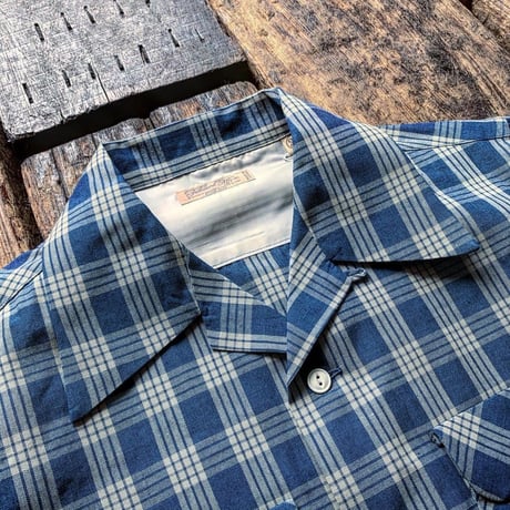 FULLCOUNT / INDIGO PALAKA CHECK OPEN COLLAR SHIRT