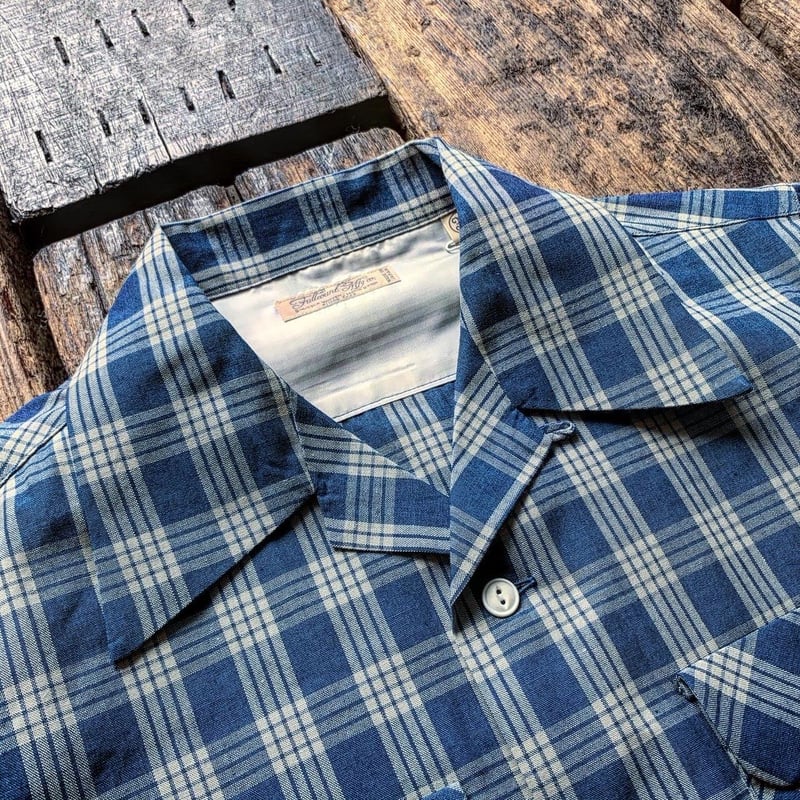 FULLCOUNT / INDIGO PALAKA CHECK OPEN COLLAR SHI