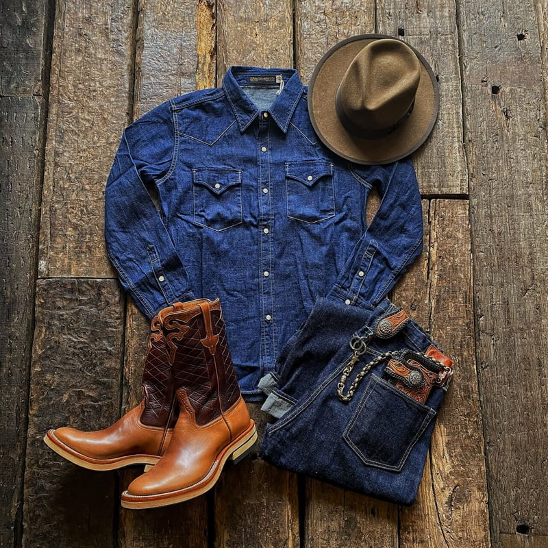 fullcount フルカウント　ビンテージ加工　デニムシャツ FULLCOUNT フルカウント 加工デニム ウエスタンシャツ DENIM