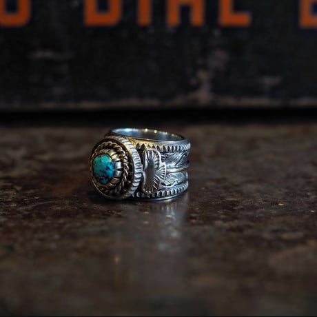 DUCKTAIL ／ Eagle & Feather Ring -Morenci Turquois-